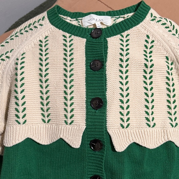 THE GREAT.
The Scallop Two-Tone Embroidered Cotton-
Blend Cardigan - Picture 10 of 13